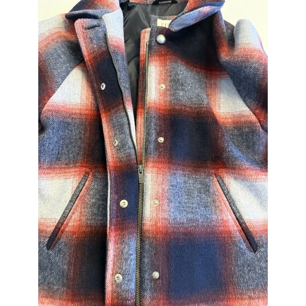 Gap Kids‎ Plaid Pea Coat Girls Large Blue Red Wool Blend Cape Jacket